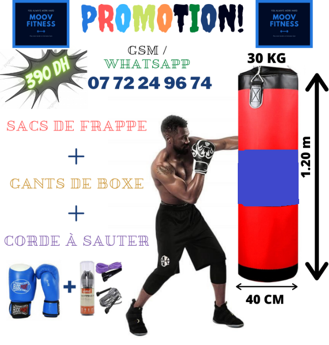 pack de boxe : sacs de frappe, gants,corde a sauter