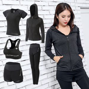 Womens Yoga Sets Five 5 Pieces Set Training Sports Sets Female Workout Clothes for Women Sportswear Gym Training Clothing S-3XL