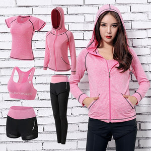 Womens Yoga Sets Five 5 Pieces Set Training Sports Sets Female Workout Clothes for Women Sportswear Gym Training Clothing S-3XL