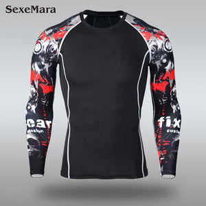 Mens Sport Running Set Compression T-Shirt + Pants Skin-Tight Long Sleeves Fitness Rashguard MMA Training Clothes Gym Yoga Suits