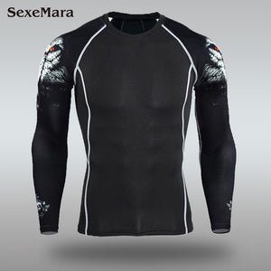 Mens Sport Running Set Compression T-Shirt + Pants Skin-Tight Long Sleeves Fitness Rashguard MMA Training Clothes Gym Yoga Suits