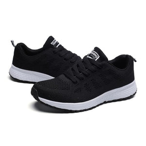 Comemore Sneakers Women Sport Shoes Lace-Up Beginner Rubber Fashion Mesh Round Cross Straps Flat Sneakers Running Shoes