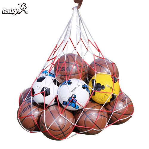 Portable Outdoor Sports Soccer Net Bags 10 Balls Carry Net Bag Football Balls Pockets Red and White Patchwork