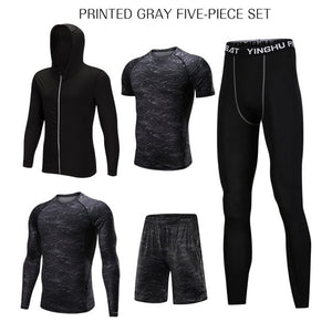 REXCHI 5 Pcs/Set Men's Tracksuit Sports Suit Gym Fitness Compression Clothes Running Jogging Sport Wear Exercise Workout Tights