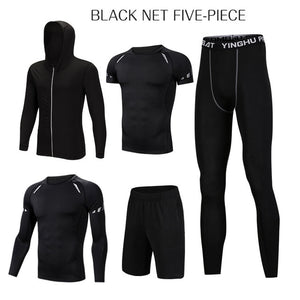 REXCHI 5 Pcs/Set Men's Tracksuit Sports Suit Gym Fitness Compression Clothes Running Jogging Sport Wear Exercise Workout Tights